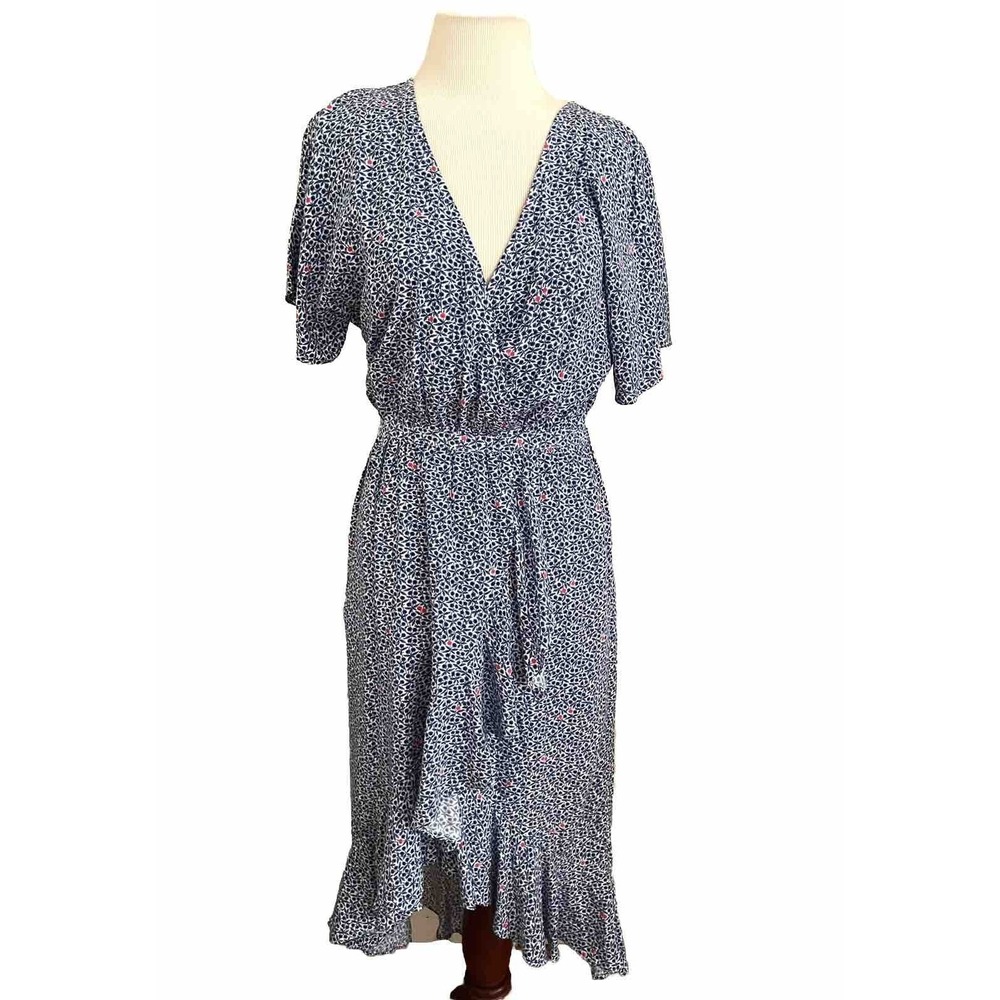 J.Crew mercantile  Dress Sz XXS Blue floral ‎ Ruffle Faux Wrap Pheasant